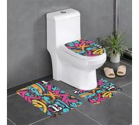 Anti-Slip Floor Mat Set of 3 YYHWHJDE Graffiti Skateboard Pattern U-Shaped Toilet Floor Mat, Tightly Attached, Absorbent & Durable, Thick & Comfortable