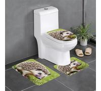 Anti-Slip Floor Mat Set of 3 YYHWHJDE Hedgehog Polkadot Pattern U-Shaped Toilet Floor Mat, Tightly Attached, Absorbent & Durable, Thick & Comfortable