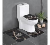 Anti-Slip Floor Mat Set of 3 YYHWHJDE Late Night Owl Pattern U-Shaped Toilet Floor Mat, Tightly Attached, Absorbent & Durable, Thick & Comfortable