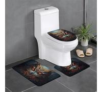 Anti-Slip Floor Mat Set of 3 YYHWHJDE Night Owl Pattern U-Shaped Toilet Floor Mat, Tightly Attached, Absorbent & Durable, Thick & Comfortable