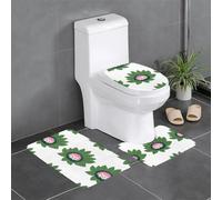 Anti-Slip Floor Mat Set of 3 YYHWHJDE Pink Hedgehog Leaf Print Pattern U-Shaped Toilet Floor Mat, Tightly Attached, Absorbent & Durable, Thick & Comfortable