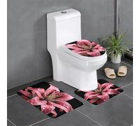 Anti-Slip Floor Mat Set of 3 YYHWHJDE Polka Dot Pink Flower Pattern U-Shaped Toilet Floor Mat, Tightly Attached, Absorbent & Durable, Thick & Comfortable