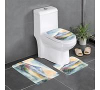 Anti-Slip Floor Mat Set of 3 YYHWHJDE Pretty Mt. Fuji Pattern U-Shaped Toilet Floor Mat, Tightly Attached, Absorbent & Durable, Thick & Comfortable