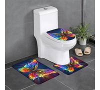Anti-Slip Floor Mat Set of 3 YYHWHJDE Rainbow Butterfly Pattern U-Shaped Toilet Floor Mat, Tightly Attached, Absorbent & Durable, Thick & Comfortable