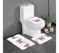Anti-Slip Floor Mat Set of 3 YYHWHJDE Rainbow Butterfly Pearls Pattern U-Shaped Toilet Floor Mat, Tightly Attached, Absorbent & Durable, Thick & Comfortable