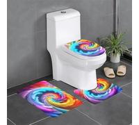 Anti-Slip Floor Mat Set of 3 YYHWHJDE Rainbow Swirl Pattern U-Shaped Toilet Floor Mat, Tightly Attached, Absorbent & Durable, Thick & Comfortable