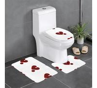 Anti-Slip Floor Mat Set of 3 YYHWHJDE Red and Black Plaid Love Pattern U-Shaped Toilet Floor Mat, Tightly Attached, Absorbent & Durable, Thick & Comfortable