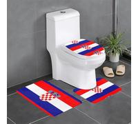 Anti-Slip Floor Mat Set of 3 YYHWHJDE Republic of Croatia Flag Pattern U-Shaped Toilet Floor Mat, Tightly Attached, Absorbent & Durable, Thick & Comfortable