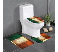 Anti-Slip Floor Mat Set of 3 YYHWHJDE Retro Irish Flag Pattern U-Shaped Toilet Floor Mat, Tightly Attached, Absorbent & Durable, Thick & Comfortable