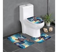 Anti-Slip Floor Mat Set of 3 YYHWHJDE Roaring Dragon Pattern U-Shaped Toilet Floor Mat, Tightly Attached, Absorbent & Durable, Thick & Comfortable