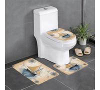 Anti-Slip Floor Mat Set of 3 YYHWHJDE Sailboat Map Pattern U-Shaped Toilet Floor Mat, Tightly Attached, Absorbent & Durable, Thick & Comfortable