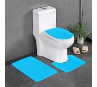 Anti-Slip Floor Mat Set of 3 YYHWHJDE Solid Color Light Blue Pattern U-Shaped Toilet Floor Mat, Tightly Attached, Absorbent & Durable, Thick & Comfortable
