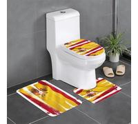 Anti-Slip Floor Mat Set of 3 YYHWHJDE Spain Flag Pattern U-Shaped Toilet Floor Mat, Tightly Attached, Absorbent & Durable, Thick & Comfortable