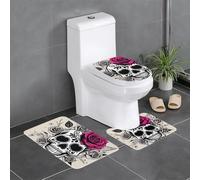 Anti-Slip Floor Mat Set of 3 YYHWHJDE Sugar Horror Skull Flowers Rose Pattern U-Shaped Toilet Floor Mat, Tightly Attached, Absorbent & Durable, Thick & Comfortable