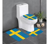 Anti-Slip Floor Mat Set of 3 YYHWHJDE Swedish Flag Pattern U-Shaped Toilet Floor Mat, Tightly Attached, Absorbent & Durable, Thick & Comfortable