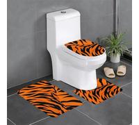 Anti-Slip Floor Mat Set of 3 YYHWHJDE Tiger Stripes Orange Pattern U-Shaped Toilet Floor Mat, Tightly Attached, Absorbent & Durable, Thick & Comfortable