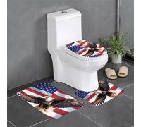 Anti-Slip Floor Mat Set of 3 YYHWHJDE USA Patriotic Eagle with American Flag Pattern U-Shaped Toilet Floor Mat, Tightly Attached, Absorbent & Durable, Thick & Comfortable