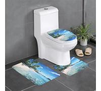 Anti-Slip Floor Mat Set of 3 YYHWHJDE Water Rush to Tropical Beach Pattern U-Shaped Toilet Floor Mat, Tightly Attached, Absorbent & Durable, Thick & Comfortable