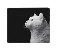 Anti-Slip Gaming Mouse Pad White cat Looking into the Distance Printed Desktop Mouse Pad Suitable for Study and Gaming 10 x 12 inch