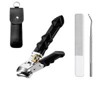 Anti-Slip Grip Gear Lock Nail Clipper Set with Ultra-Sharp Tips for Precise Access to Nail Grooves, Black Tools Nail Eagle Beak Angled 3-Piece Set (C)