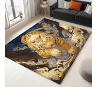 Anti-Slip Living Room Area Rug 120 x 170 cm, Stain Resistant Washable Bedside Carpet - Oriental Style Anime Chinese Zodiac Tiger Area Rugs for Bedroom - Anti Slip Fluffy Yellow Carpet for Dining