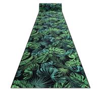 Anti-Slip Monstera Runner RUGSX Green 67cm x 440cm