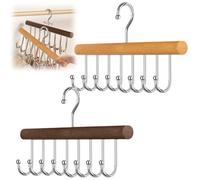 Anti-Slip Multi-Hook Coat Rack - 2 Pack Wooden Belt Organizer for Wardrobe, 28 x 17cm Wooden Tie Holder, Space Saving Belt Hanging Storage for Belts, Bra, Ties, Scarves, Camisoles, Hats, Accessories
