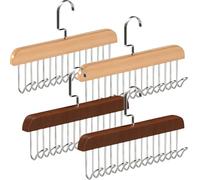 Anti Slip Multi Hook Coat Rack, 4 Pack Belt Hanger for Wardrobe, Multifunctional Coat Hanger Hooks Space Saving Hangers with 8 Hooks, Wooden Closet Hanging Storage Organiser for Scarf Bra Ties