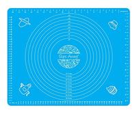Anti-Slip Non Stick Silicone Pastry Baking Mat - Perfect for Dough Rolling - Free Dough Scraper Cutter + Wrapping Tie Included by UK Brand SlipsAway® (Blue)