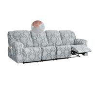Anti-Slip Recliner Chair Covers, Jacquard Velvet Protector with Pockets, Machine Washable, Full Coverage for Armchair, Loveseat, Sofa