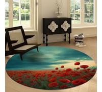 Anti-slip Round Rug 120 cm Storm Sky Flower Fields Washable Round Carpet, Natural Landscape Soft Low Pile Circle Area Rug for Kitchen Entryway Laundry Living Room Dining Room