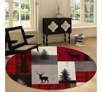 Anti-slip Round Rug 180 cm Patchwork Checkered Forest Animal Washable Round Carpet, Retro Traditional Soft Low Pile Circle Area Rug for Kitchen Entryway Laundry Living Room Dining Room