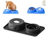 Anti-Slip Slow Feeder Dog Lick Bowl with Ball, Interactive Pet Licking Bowl, Silicone Puzzle Feeder for Dogs & Cat Treats Bone Broth Yogurt Wet Food black