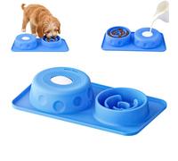 Anti-Slip Slow Feeder Dog Lick Bowl with Ball, Interactive Pet Licking Bowl, Silicone Puzzle Feeder for Dogs & Cat Treats Bone Broth Yogurt Wet Food blue