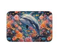 Anti Slip Thickened Floor Mat BROLEO Dolphins in The sea of Flowers Printing Non-Slip, Easy to Clean, Durable,Perfect for Toilet Bathroom 60x40cm