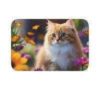 Anti Slip Thickened Floor Mat YYHWHJDE Funny Cats and Flowers Prints Non-Slip, Easy to Clean, Durable, Fade-Resistant, Perfect for Toilet Bathroom 60x40cm