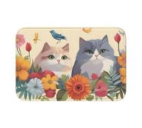 Anti Slip Thickened Floor Mat YYHWHJDE Funny Cats Birds and Flowers Prints Non-Slip, Easy to Clean, Durable, Fade-Resistant, Perfect for Toilet Bathroom 60x40cm