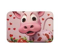 Anti Slip Thickened Floor Mat YYHWHJDE Pink Cow with Strawberries Pattern Non-Slip, Easy to Clean, Durable, Fade-Resistant, Perfect for Toilet Bathroom 60x40cm