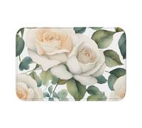 Anti Slip Thickened Floor Mat YYHWHJDE White Watercolor Floral Rose Prints Non-Slip, Easy to Clean, Durable, Fade-Resistant, Perfect for Toilet Bathroom 60x40cm