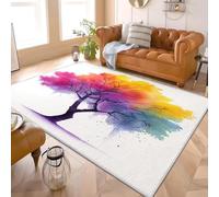 Anti-slip TPR Area Rugs 120x180 cm Abstract Watercolor Tree Elements Low Pile Machine Washable Playing Floor Mat soft fluffy White Non Shedding Carpet for Study Room Bedroom Living Room