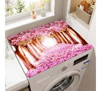 Anti-Slip Washer and Dryer Top Dust Mat Cover 23.6 x 19.6 Inch Forest Scenery Blue Flowers Pattern Washing Machine Dust-Proof Protector Cover Kitchen Dish Drying Mat Refrigerator (Pink)