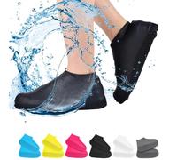 Anti-Slip Waterproof Shoe Covers, Unisex Non-Slip Water Resistant Overshoes Silicone Rubber Rain Shoe Cover, Reusable Non Slip Rubber Rain Shoe Cover Clear (Small,Black)