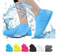 Anti-Slip Waterproof Shoe Covers, Unisex Non-Slip Water Resistant Overshoes Silicone Rubber Rain Shoe Cover, Reusable Non Slip Rubber Rain Shoe Cover Clear (Medium,Blue)