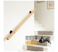 Anti-Slip Wooden Handrail for Stairs - Wall Mounted Safety Stair Railing with Brackets, Adjustable Indoor/Outdoor Banister Rail for Elderly and Children
