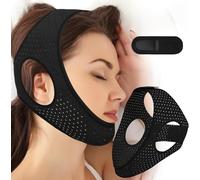 Anti Snoring Chin Strap, Anti-Snoring Device, Easy-to-Wear Snoring Solution, Help You Close Your Mouth When You Sleep, Men and Women Can Use Chin Strap Black, 49CM