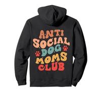 Anti Social Dog Moms Club Funny Dog Mom Apparel Retro Groovy Pullover Hoodie