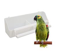 Anti Spill Bird Feeder for Cage, 2 Pack Bird Parrot Cage Double Cup Plastic Seed Water Feeder with Standing Pole for Parrot Pigeon