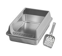 Anti-Splash Litter Tray, Stainless Steel & PP Material Compact Semi-Enclosed Cat Toilet, 40x30x16cm Stainless Steel Cat Litter Tray For Easy Carrying, Ideal For Kittens And Small Spaces