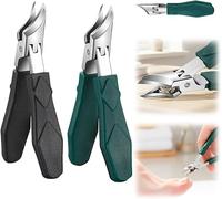 Anti-Splash Nail Clippers for Thick Nails, 25° Slant Edge Wide Jaw Toenail Cutter for Ingrown Nails, Heavy Duty Stainless Steel Manicure Pedicure Set for Seniors & Men (Green+Black)