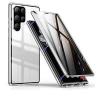 Anti-Spy Magnetic Case for Samsung Galaxy S23/S23 Ultra Privacy Magnetic Adsorption Double Sided Tempered Glass Metal Bumper Frame Anti-Peeping Phone Case Cover,Silver,For Samsung S23Ultra